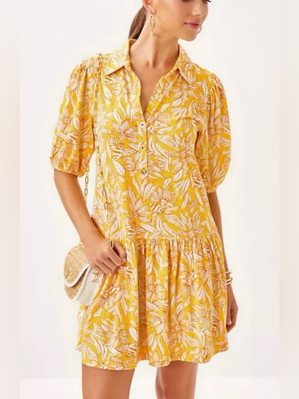 Lilly Pulitzer Bingley Dress in the "Honeycomb Hideaway" print.